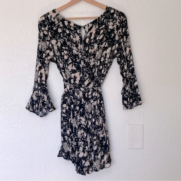 Free People All the Right Ruffles Multicolor Bell Sleeve Wrap Romper, Size S - Picture 5 of 8